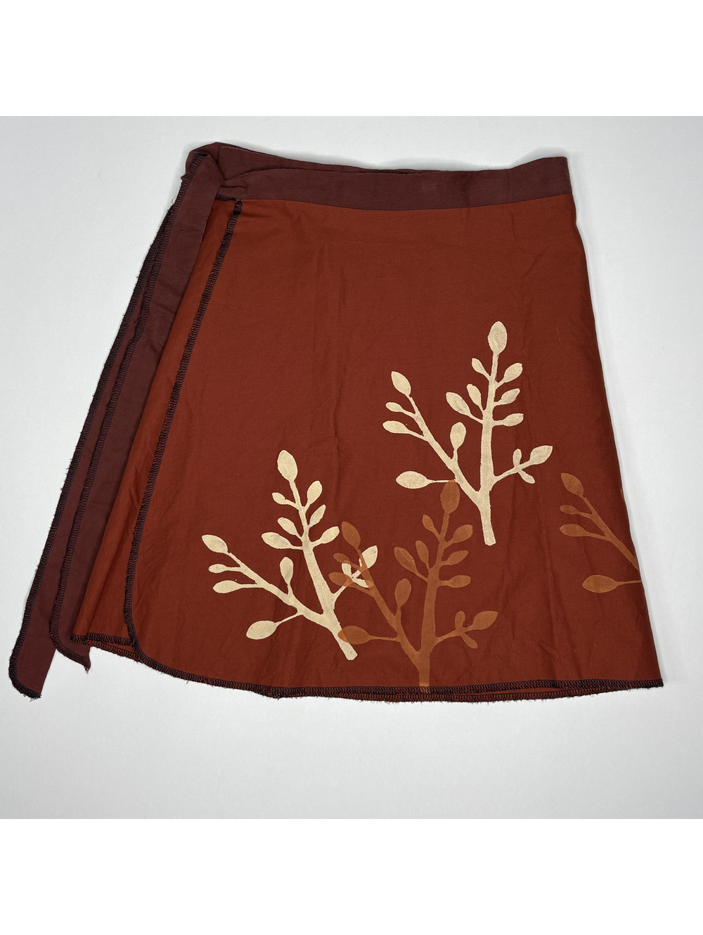 Vintage Floral Embroidered Linen Blend Wrap Mini Skirt